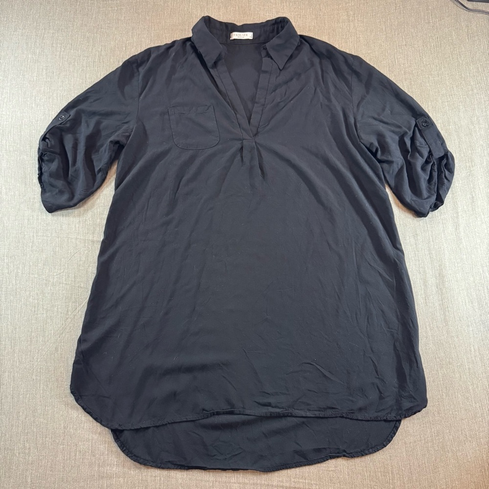 Ekouaer Women’s Sz M Pullover Tunic Top Cover Up Black Blouse3/4 Roll Sleeve